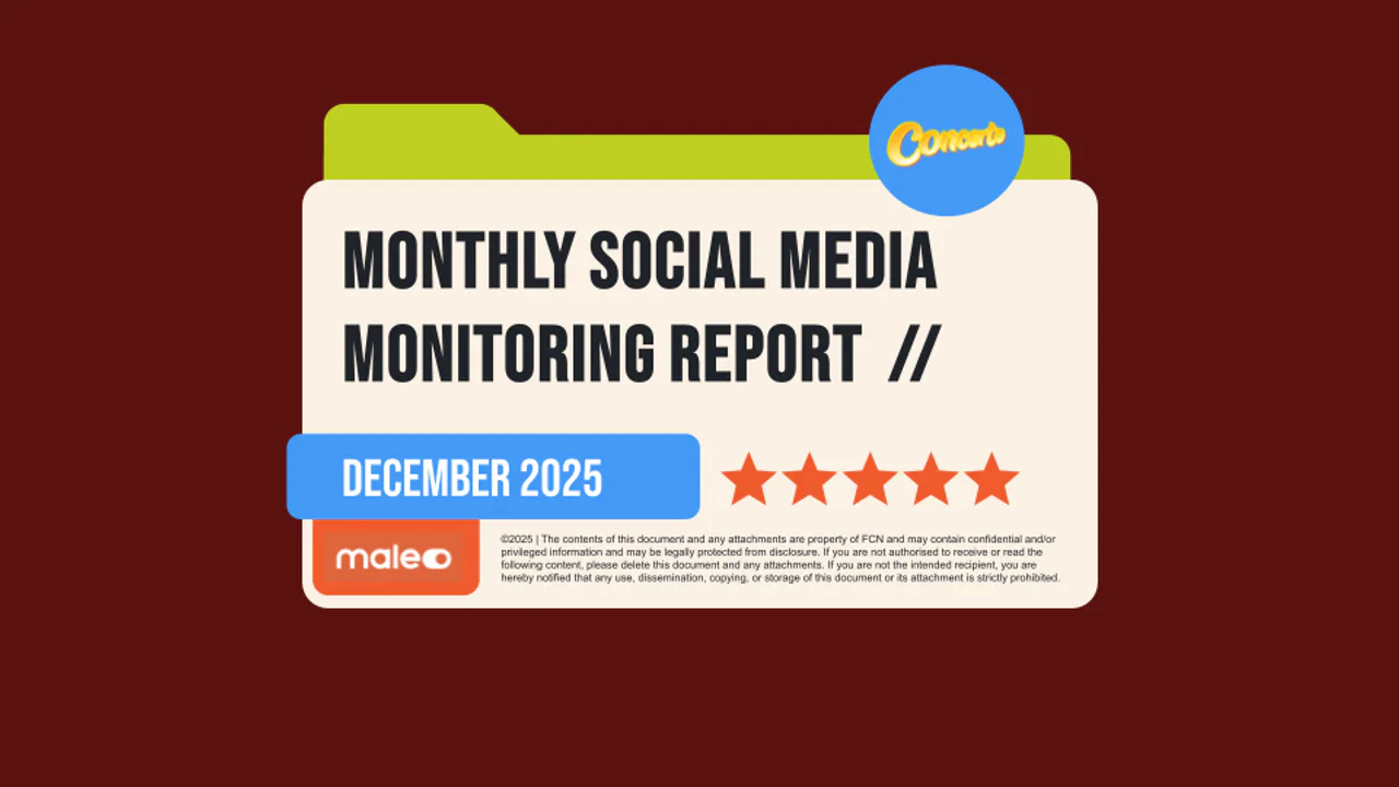 Burgundy cover of the Concerto December 2025 social media monitoring report