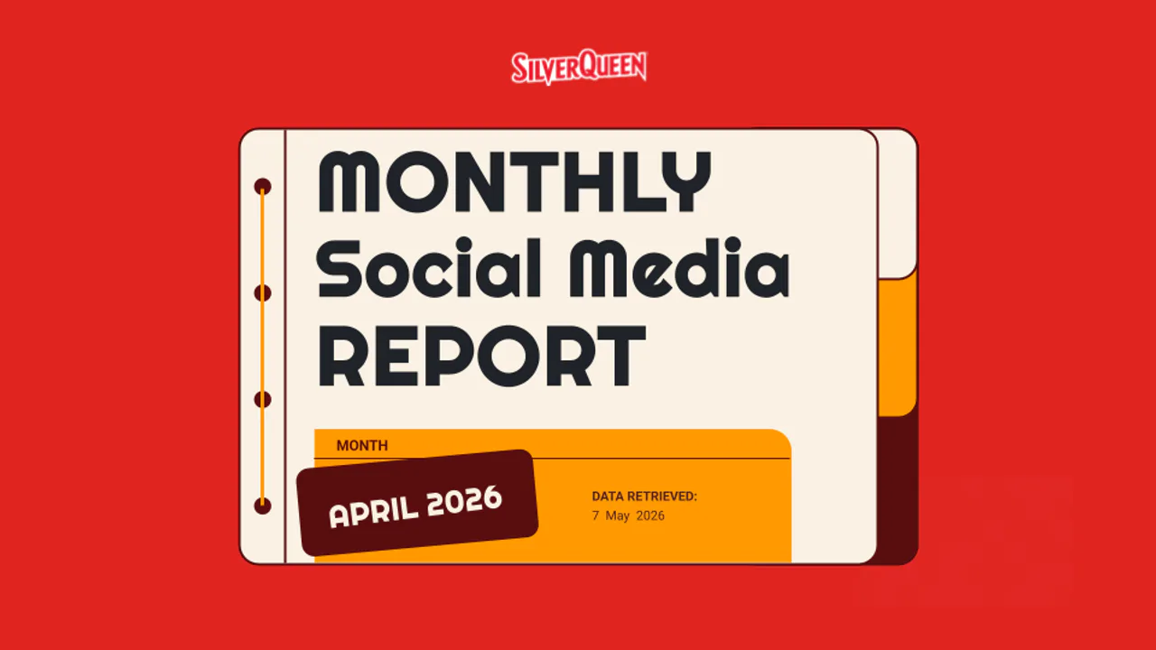 Red cover of the SilverQueen April 2026 monthly social media report